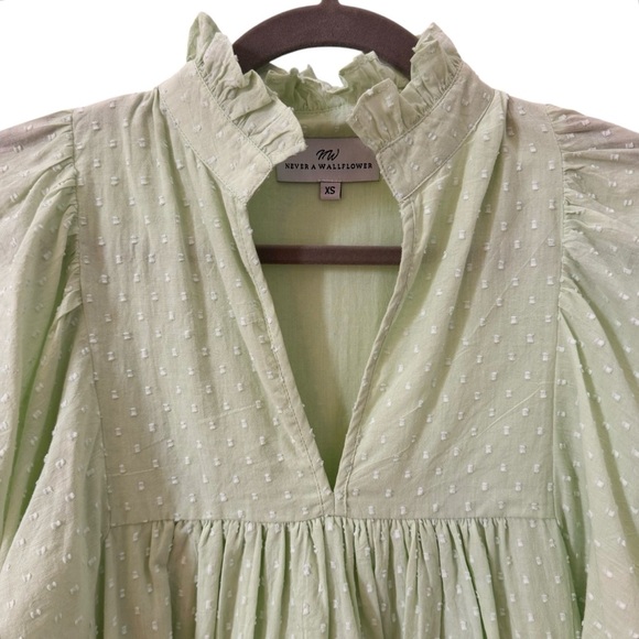 Never A Wallflower High Neck Mini Dress in Mint Swiss Dot Green Size XS - Picture 7 of 12